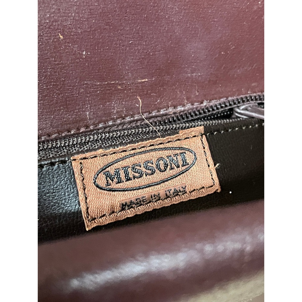 Missoni Leather Tote Bag Burgundy Textured Stitch Shoulder Purse Womens M VTG - Picture 16 of 16